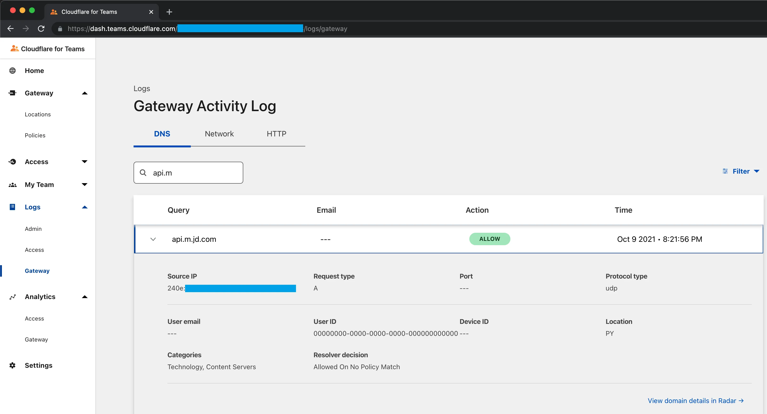 Gateway Activity Log